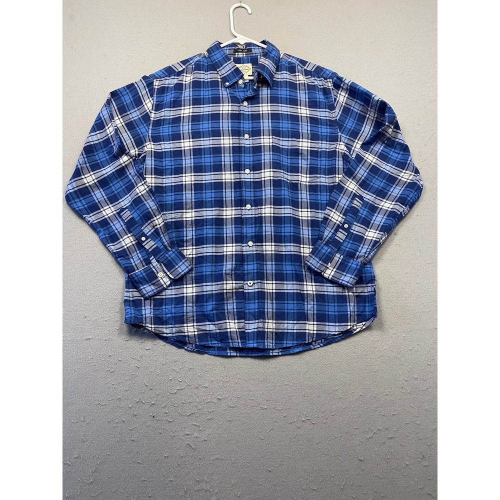 St John's Bay Button Down Shirt Cotton Blend Blue Plaid Large Mens